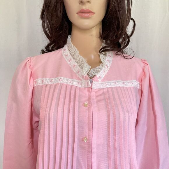 CasaBella Pink Lace Trim Full Zip Long Sleeve Night Gown Pajama Robe Dress XL - Picture 6 of 15